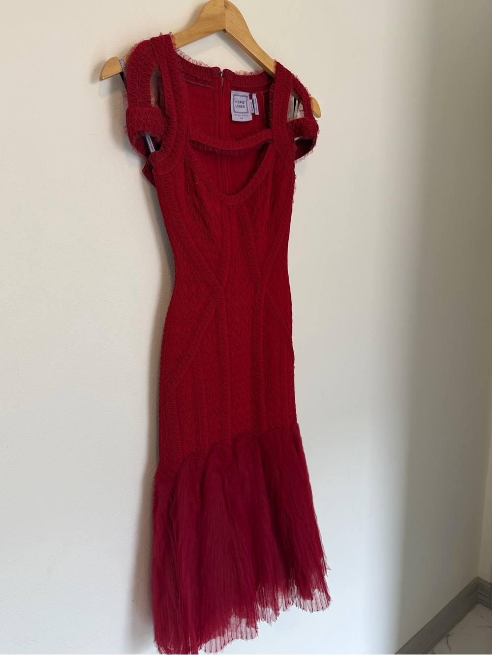 Herve Leger by Max Azria Red Bandage Mesh Cutout Midi Dress XS - Picture 5 of 11